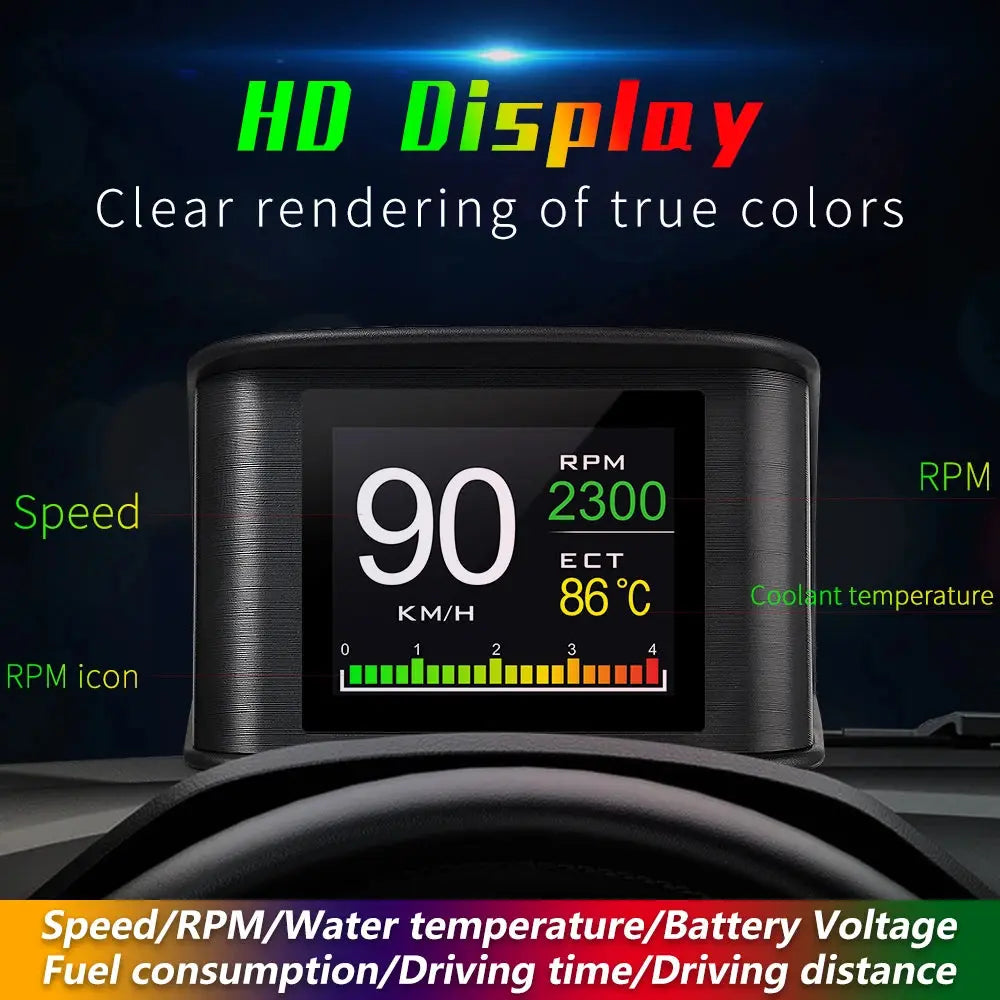 HUD P10 OBD2 Digital Car Head Up Display Speedometer Tachometer Battery Voltage Oil Pressure Coolant Temp Smart Car HUD Gauge My Store
