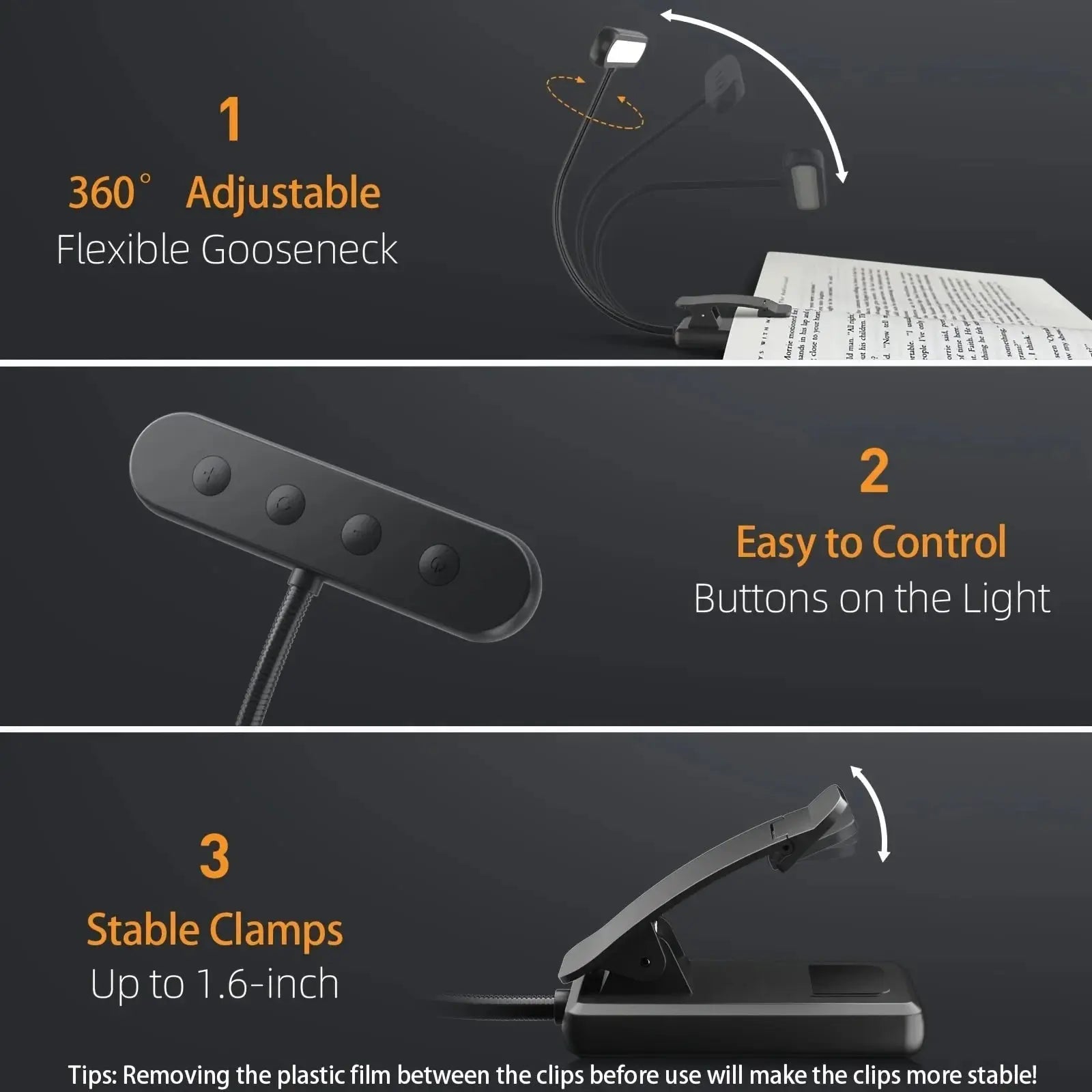 Portable Flexible Easy Clip Night Reading Lamp USB Rechargeable Reading Light 3Colors Warm Cool White Daylight Book Lamp My Store