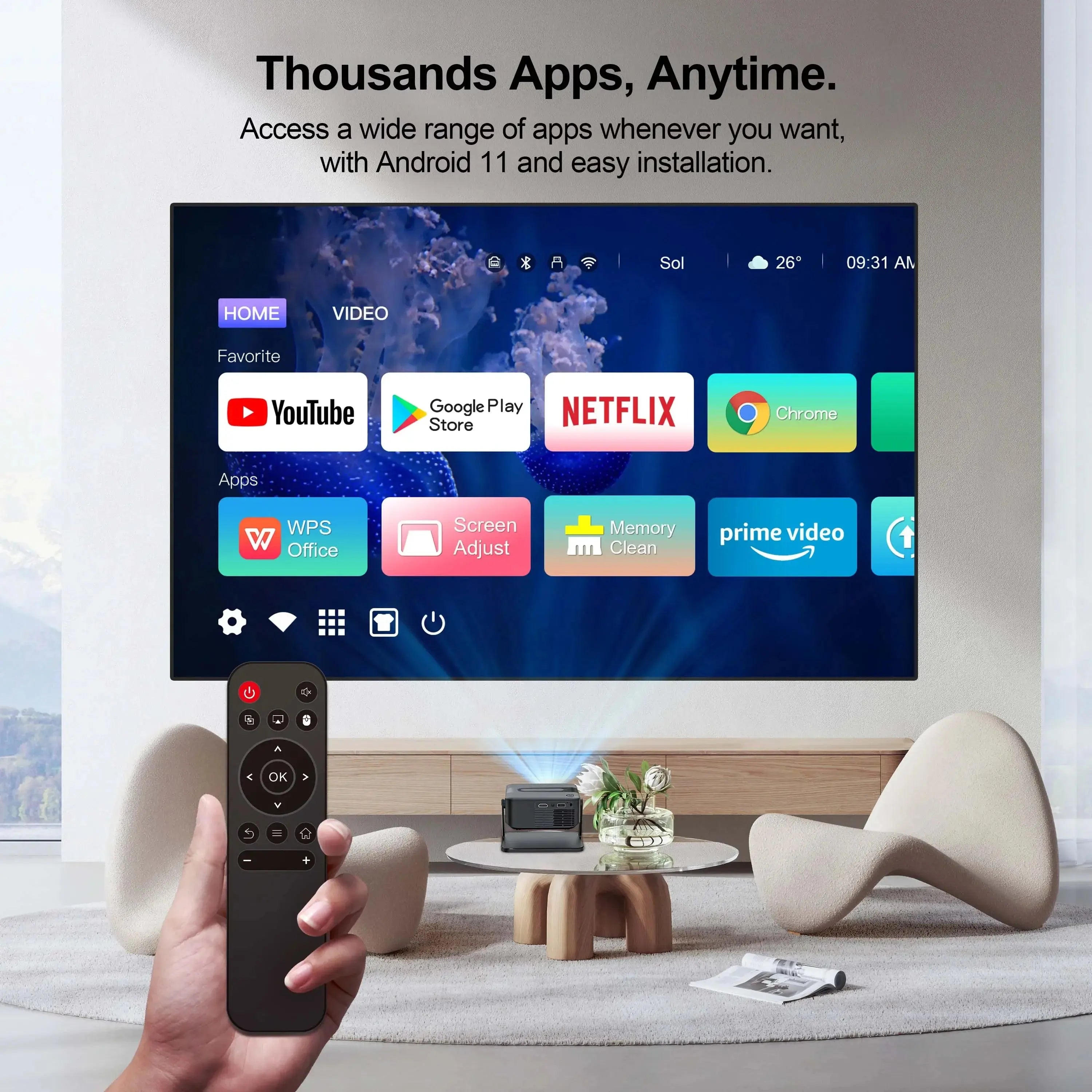 WESOPRO Mini Projector Smart 4K Portable with Wifi 6 Bluetooth 5.0 Android 11 Automatic Keystone for Home Theater Entertainment My Store